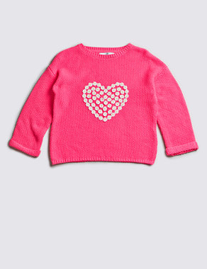 Pure Cotton Daisy Heart Jumper (5-14 Years) Image 2 of 3