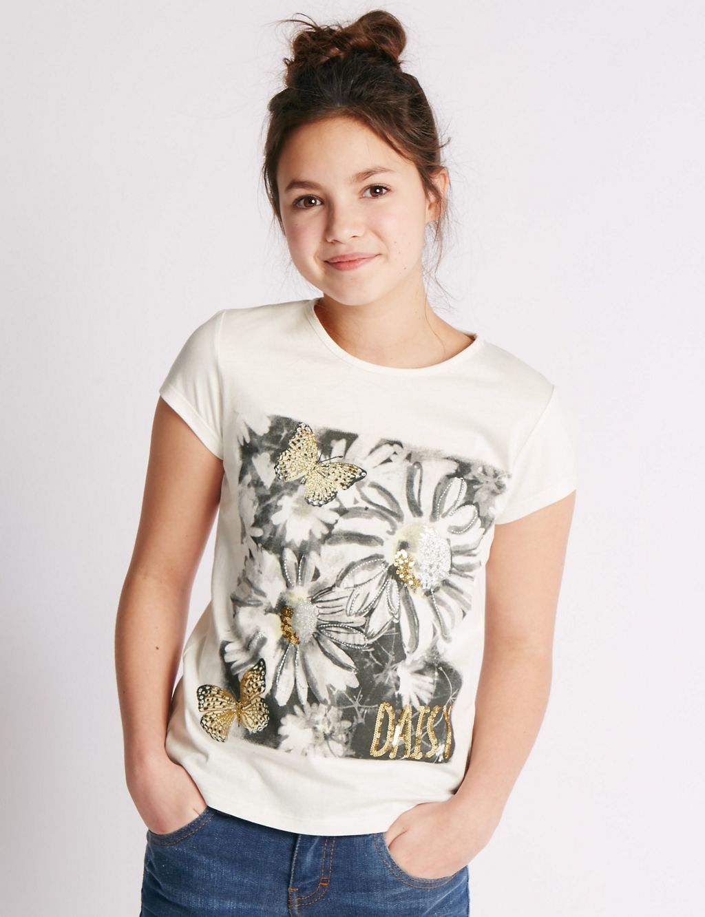 Pure Cotton Daisy Print T-Shirt (5-14 Years) 3 of 3