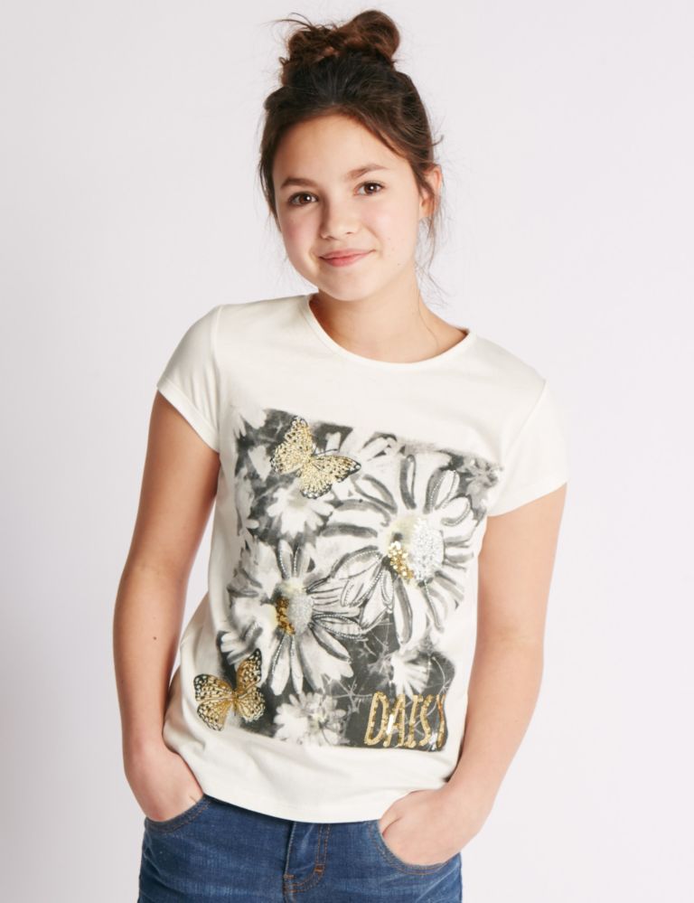 Pure Cotton Daisy Print T-Shirt (5-14 Years) 1 of 3