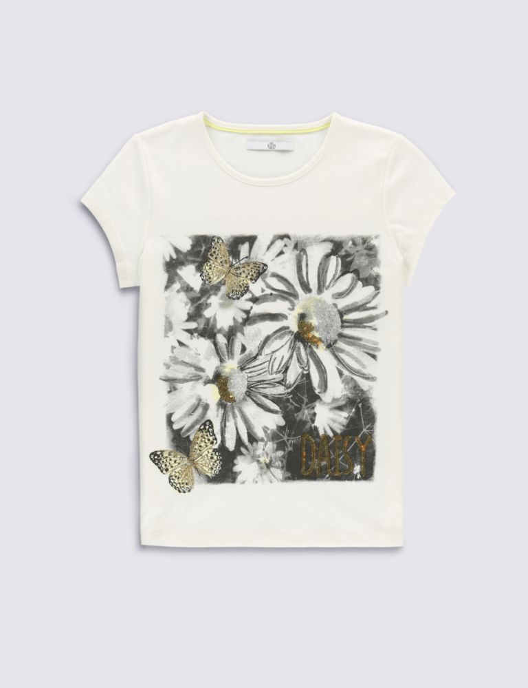 Pure Cotton Daisy Print T-Shirt (5-14 Years) 2 of 3