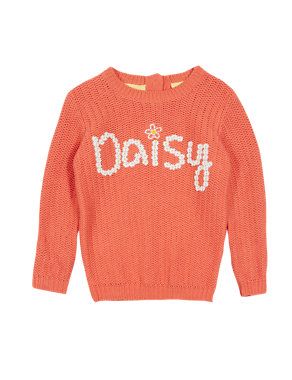 Pure Cotton Daisy Slogan Jumper with StayNEW™ (1-7 Years) Image 2 of 3