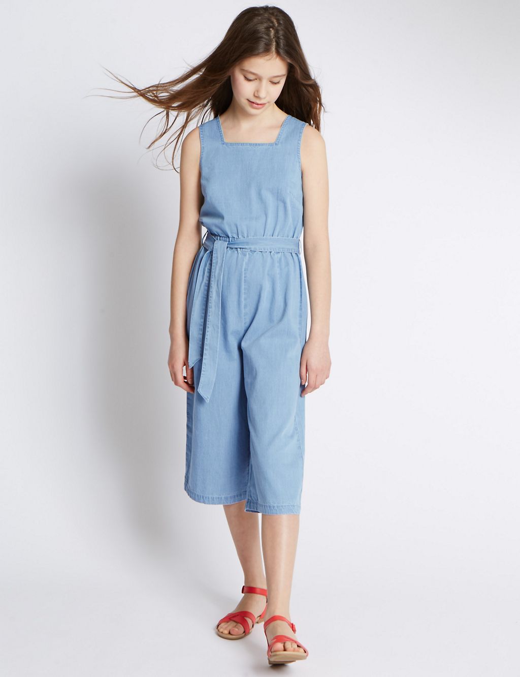 Pure Cotton Denim Belted Jumpsuit (5-14 Years) 3 of 3