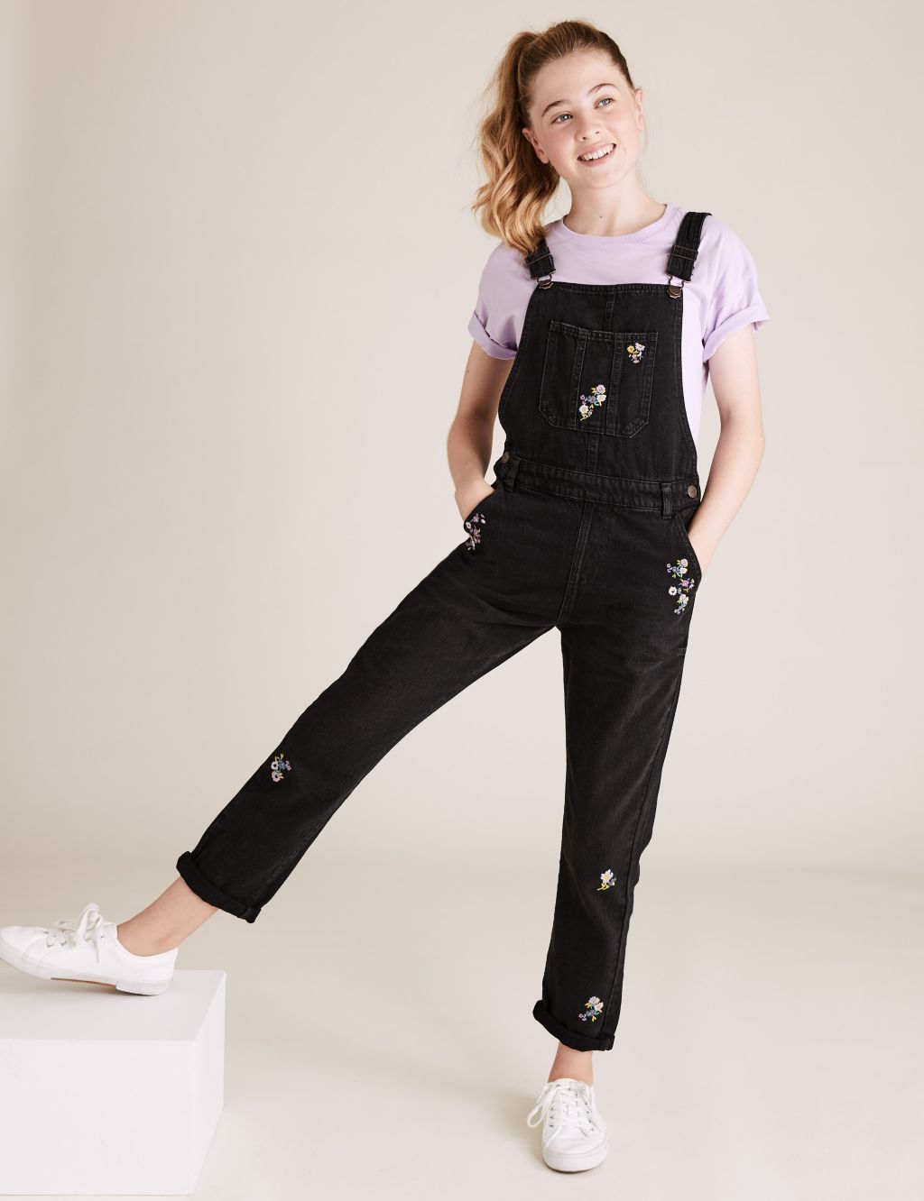 Pure Cotton Denim Embroidered Dungarees (6-16 Yrs) | M&S
