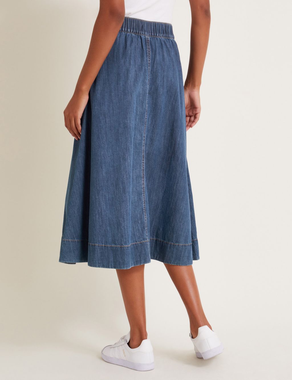 Pure Cotton Denim Midi A-Line Skirt 4 of 5