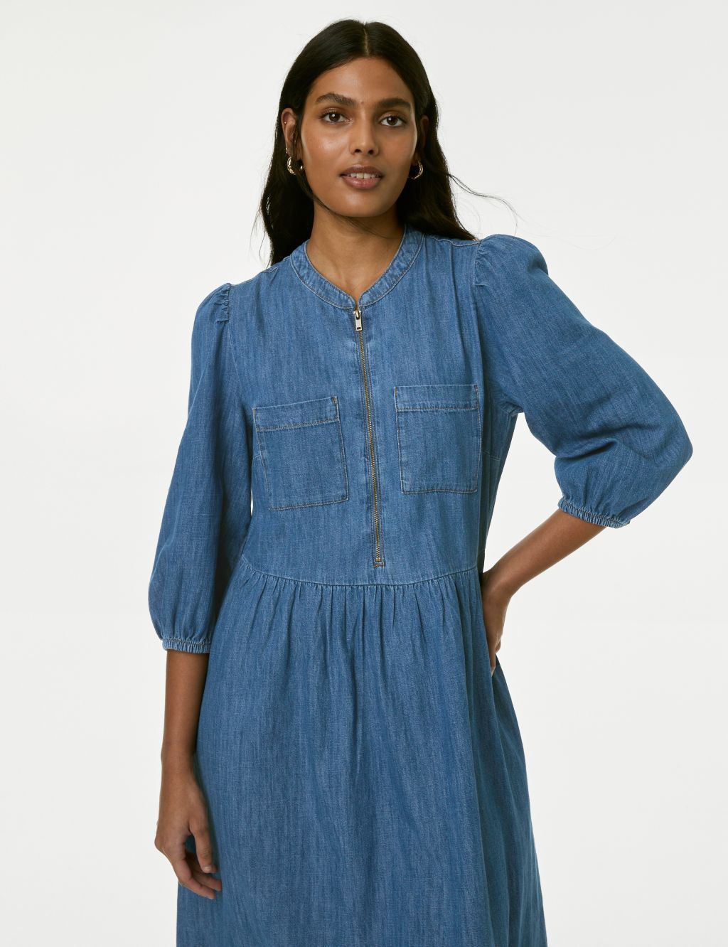 Pure Cotton Denim Midi Waisted Dress | M&S Collection | M&S