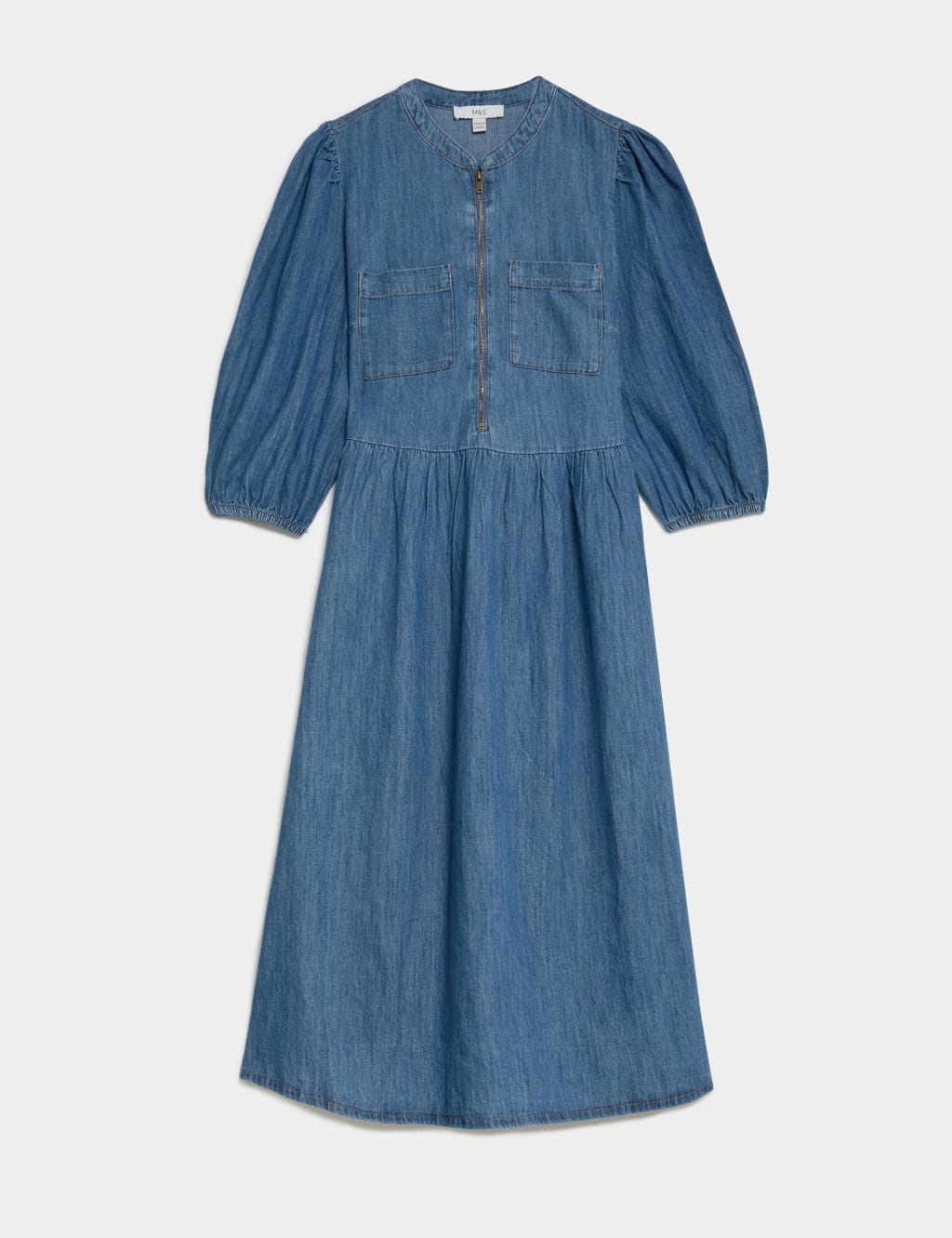 Pure Cotton Denim Midi Waisted Dress | M&S Collection | M&S