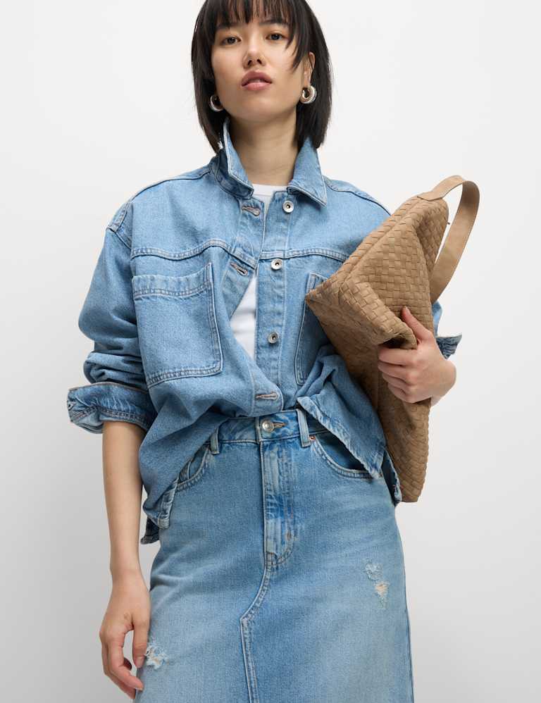 Pure Cotton Denim Relaxed Shacket M S Collection M S