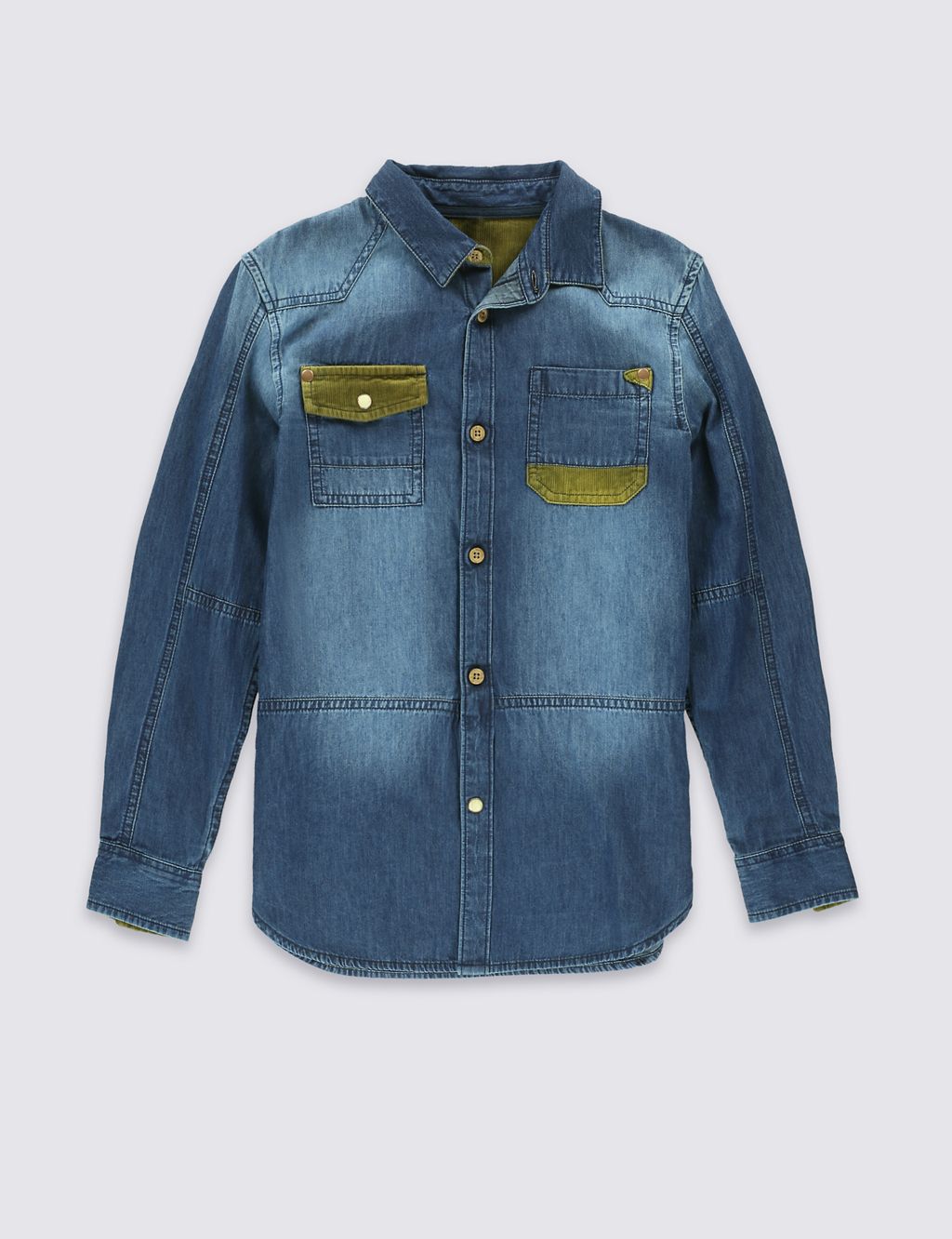 Pure Cotton Denim Shirt with Cord Trim (5-14 Years) 1 of 7