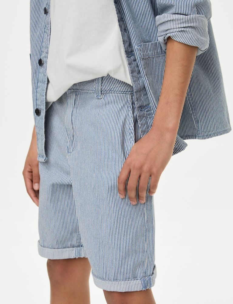 Pure Cotton Denim Striped Shorts (6-16 Yrs) 3 of 5