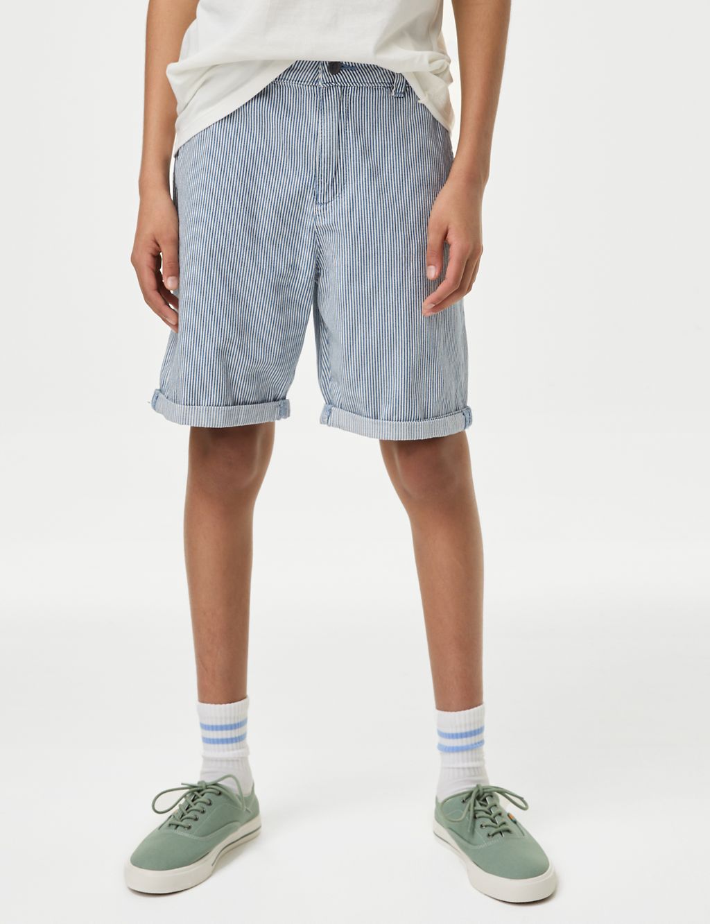 Pure Cotton Denim Striped Shorts (6-16 Yrs) 4 of 5