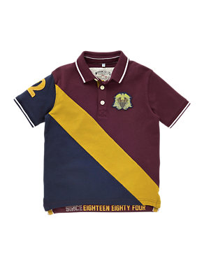 Pure Cotton Diagonal Striped Boys Polo Shirt (5-14 Years) Image 2 of 4