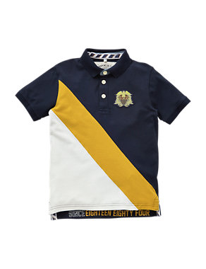 Pure Cotton Diagonal Striped Polo Shirt (5-14 Years) Image 2 of 4