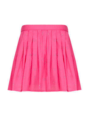 Pure Cotton Diamanté Embellished Pleated Crêpe Skirt Image 2 of 4