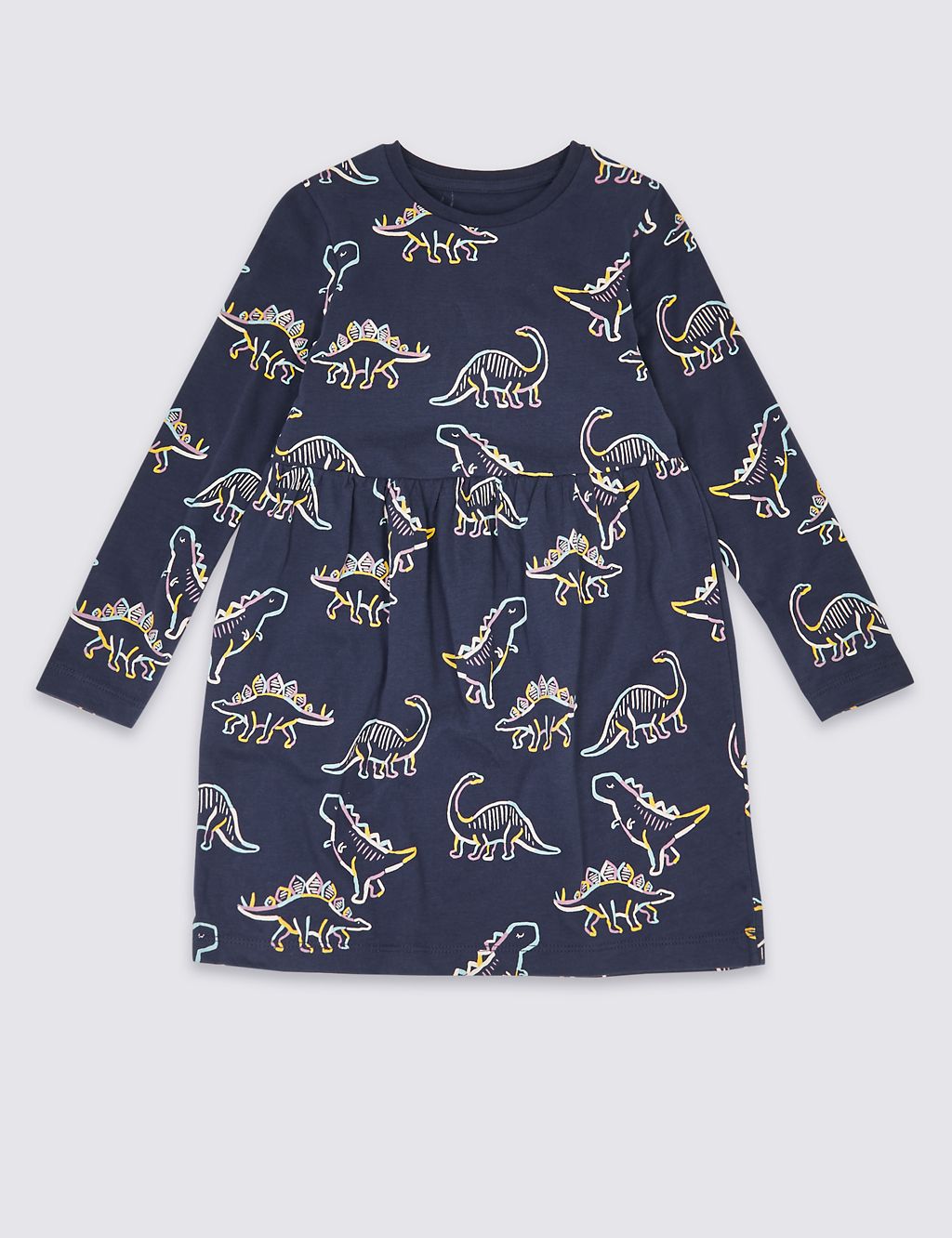 Pure Cotton Dino All Over Print Dress (3 Mths - 7 Yrs) 1 of 4