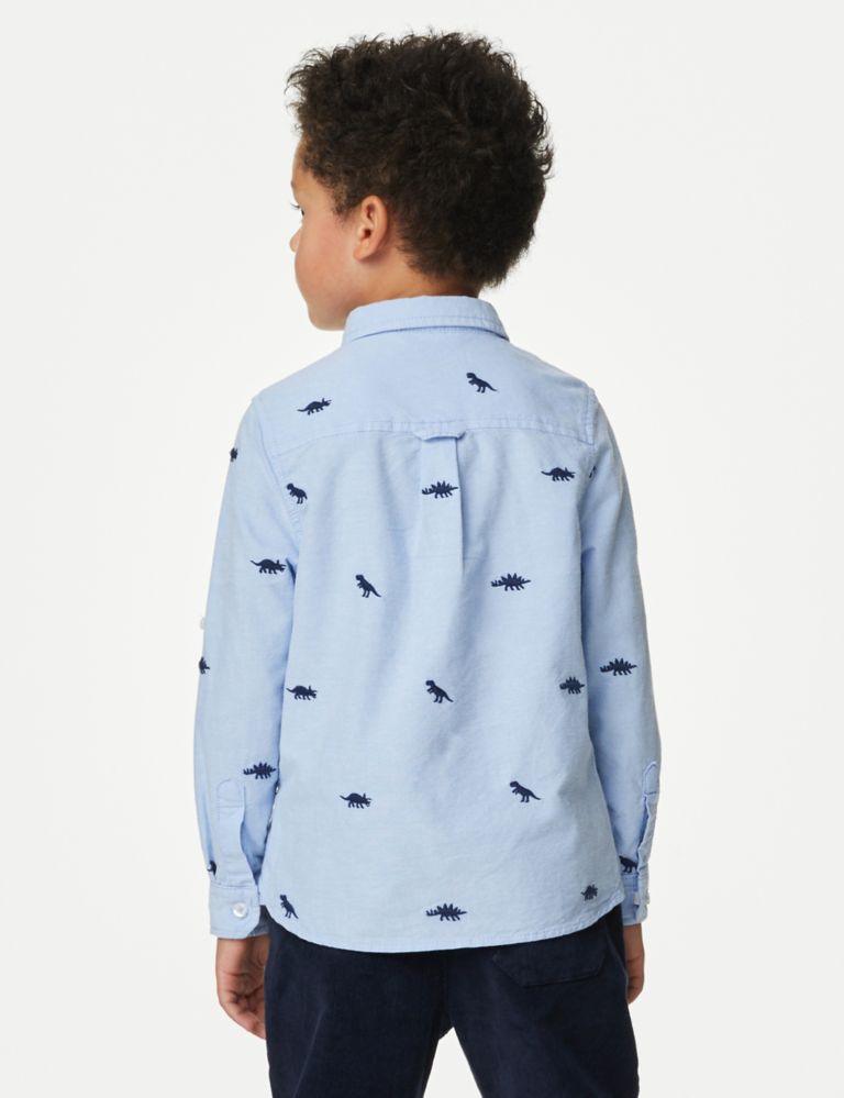 Pure Cotton Dino Embroidered Oxford Shirt (2-8 Yrs) 4 of 4