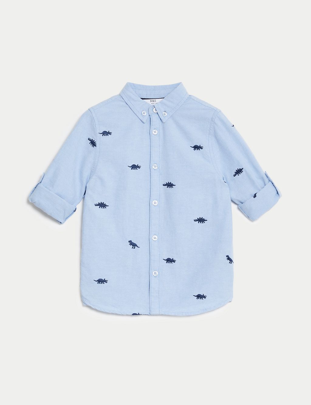 Pure Cotton Dino Embroidered Oxford Shirt (2-8 Yrs) 1 of 4