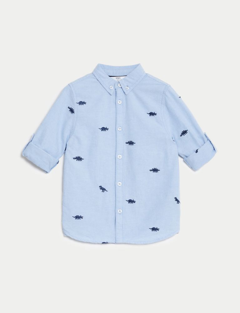 Pure Cotton Dino Embroidered Oxford Shirt (2-8 Yrs) 2 of 4