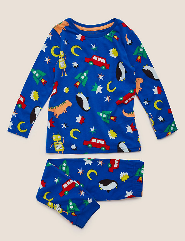 Pure Cotton Dinosaur Christmas Pyjama Set (1-7 Yrs) Image 1 of 2