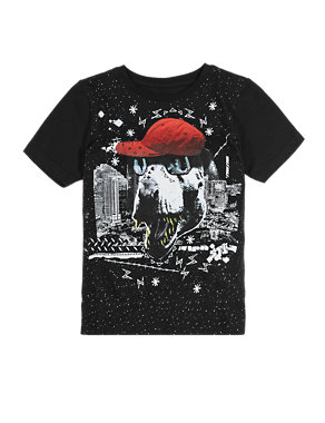 Pure Cotton Dinosaur City Print T-Shirt (1-7 Years) Image 2 of 3