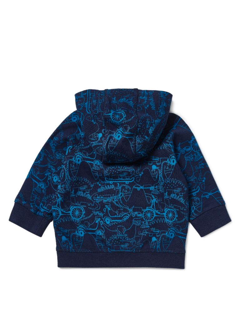 Pure Cotton Dinosaur Print Hooded Sweat Top 2 of 3