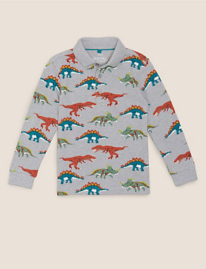 Pure Cotton Dinosaur Print Polo Shirt (2-7 Yrs) Image 2 of 4