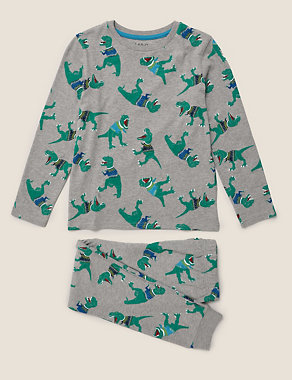 Pure Cotton Dinosaur Print Pyjama Set (6-16 Yrs) Image 2 of 5