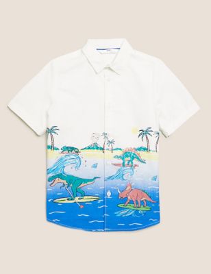 Pure Cotton Dinosaur Print Shirt (2-7 Yrs) Image 2 of 5
