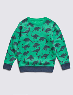 Pure Cotton Dinosaur Print Sweatshirt (1-7 Years) Image 2 of 3
