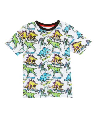 Pure Cotton Dinosaur Print T-Shirt (1-7 Years) Image 2 of 3