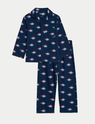Pure Cotton Dinosaur Pyjamas (1-8 Yrs) Image 2 of 4