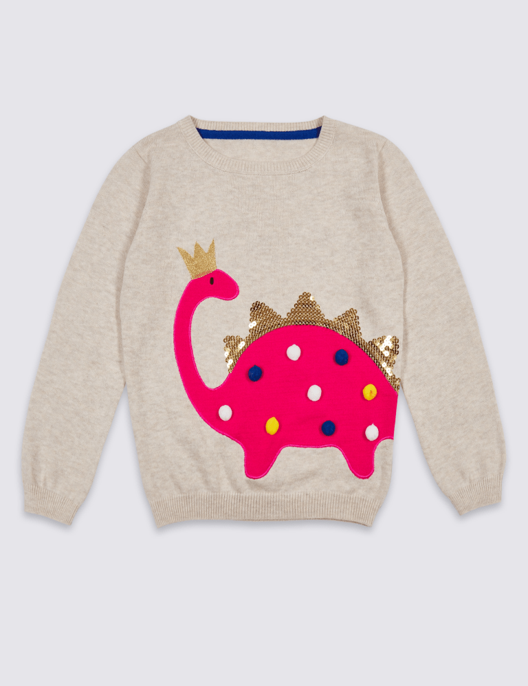 Pure Cotton Dinosaur Sequin Jumper 3 Months 6 Years M S