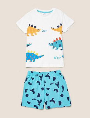 Pure Cotton Dinosaur Short Pyjama Set (1-7 Yrs) Image 2 of 5
