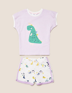 Pure Cotton Dinosaur Short Pyjama Set (1-7 Yrs) Image 2 of 4