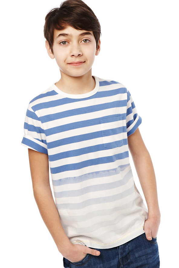 Pure Cotton Dip Dye Striped T-Shirt with Stay New™ Image 1 of 1