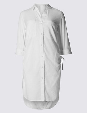 Pure Cotton Dipped Hem Shirt Dress Image 2 of 4
