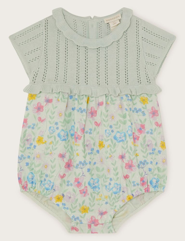 Pure Cotton Ditsy Floral Romper (0-18 Mths) 1 of 3