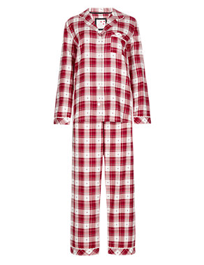 Pure Cotton Dobby Checked Pyjamas Image 2 of 5