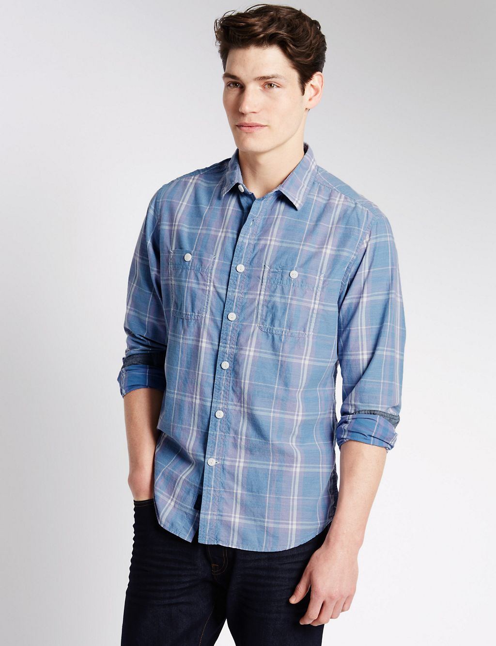 Pure Cotton Dobby Checked Shirt 3 of 5