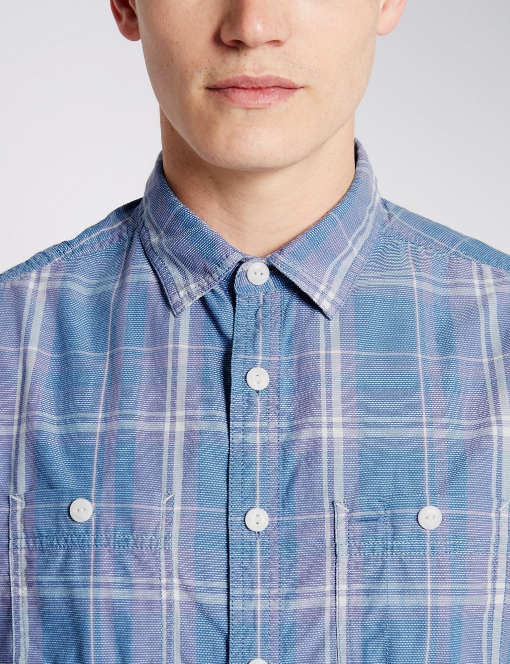 Pure Cotton Dobby Checked Shirt 4 of 5