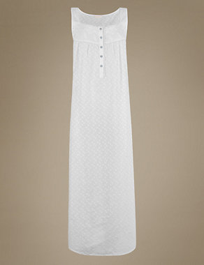Pure Cotton Dobby Long Nightdress Image 2 of 3
