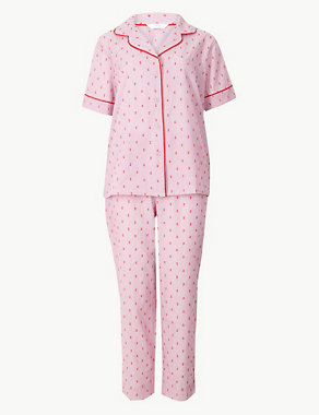 Pure Cotton Dobby Revere Collar Pyjama Set Image 2 of 4