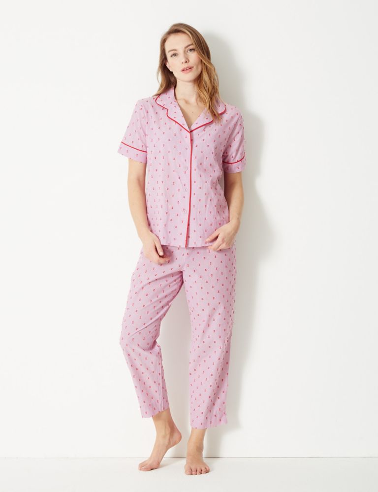 Pure Cotton Dobby Revere Collar Pyjama Set 1 of 4