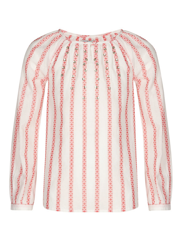 Pure Cotton Dobby Striped Blouse (5-14 Years) Image 1 of 2