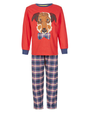 Pure Cotton Dog & Checked Stay Soft Pyjamas (1-7 Years) Image 2 of 4