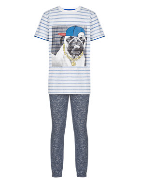 Pure Cotton Dog & Striped Pyjamas (5-14 Years) Image 2 of 4