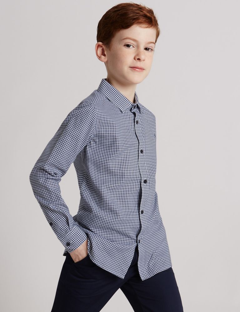 Pure Cotton Dogtooth Shirt (3-14 Years) 1 of 5
