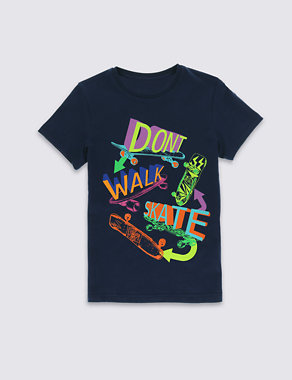 Pure Cotton Don't Walk Skate Slogan T-Shirt (5-14 Years) Image 2 of 3