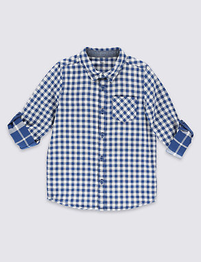 Pure Cotton Double Face Gingham Checked Shirt (1-7 Years) Image 2 of 4