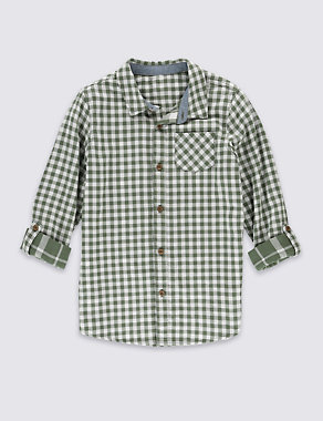 Pure Cotton Double Faced Checked Shirt (5-14 Years) Image 2 of 3