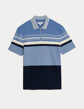 Pure Cotton Double Knit Striped Polo Shirt Image 2 of 5